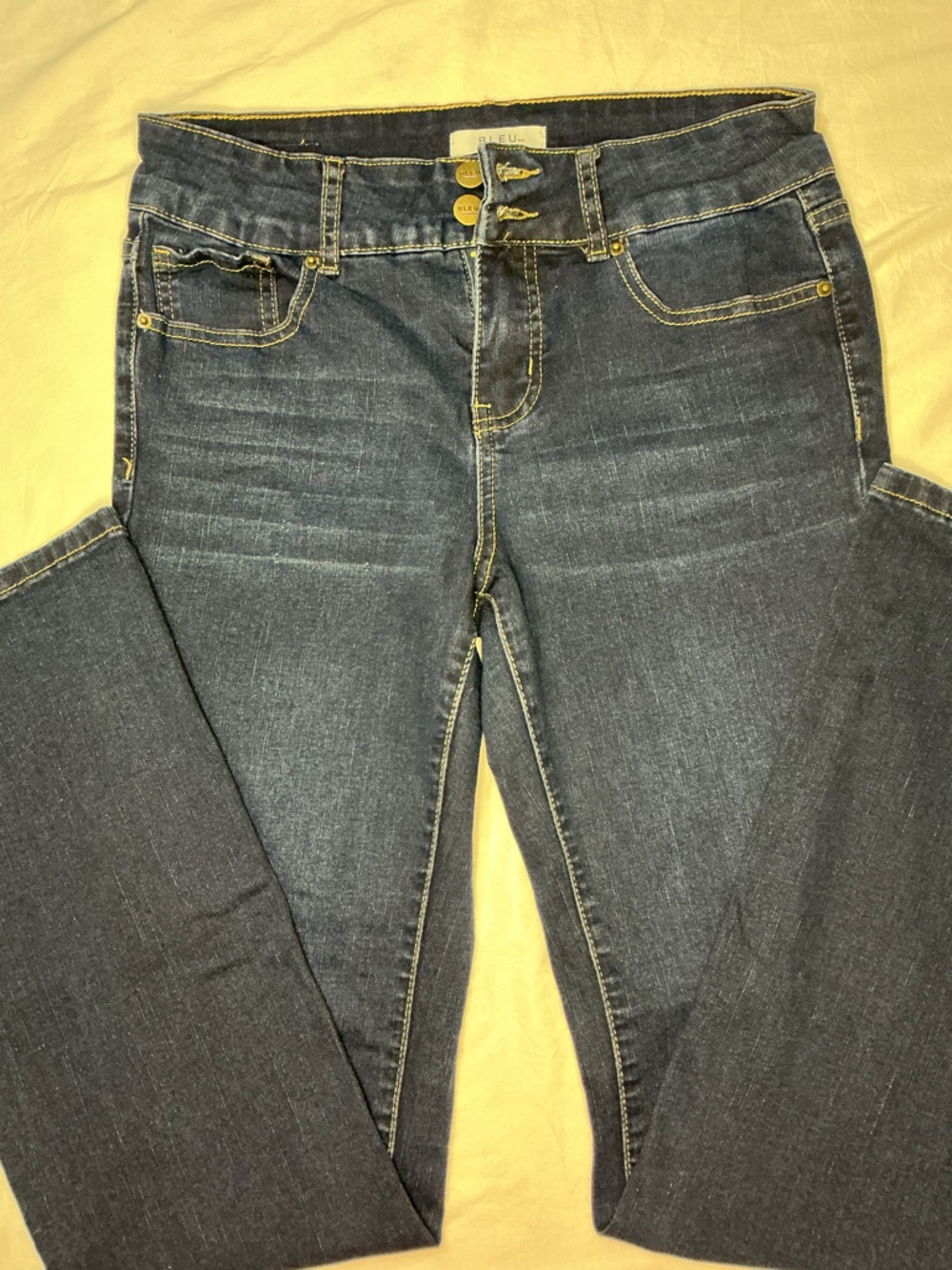 Women's Skinny Dark Blue Stretch Jeans with Contrast Stitching